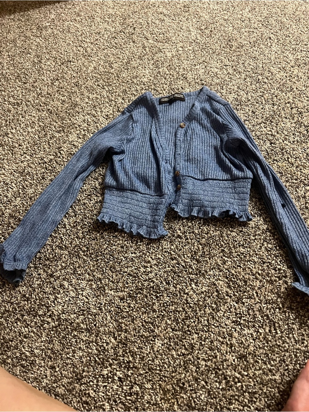 Three Hearts Light Blue Ribbed Ruffle-Hem Cardigan